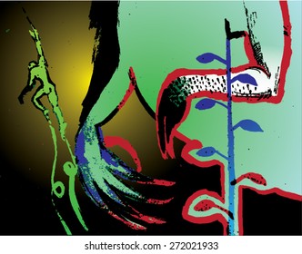Vector illustration of colorful hand drawn graphic pattern / background. Distressed, distorted, grunge image. 