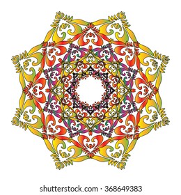 Vector Illustration. Colorful Hand Drawn Mandala, Oriental Decorative Element, Vintage Style.