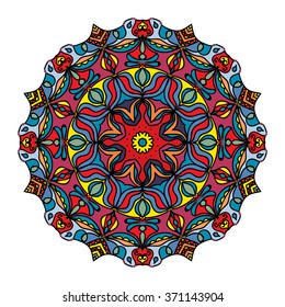 Vector Illustration. Colorful Hand Drawn Mandala, Oriental Decorative Element, Vintage Style.