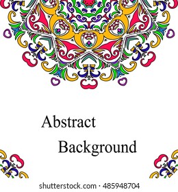 Vector Illustration. Colorful Hand Drawn Oriental Decorative Pattern Isolated on White, Vintage Style. Template for Visiting Cards, Banners, Badges, Posters.