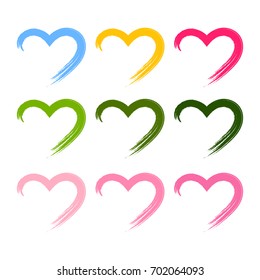 Vector illustration of colorful hand drawn hearts. Element for design.