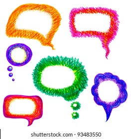 vector illustration of colorful hand drawn felt pen speech bubble set