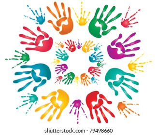 vector illustration of colorful hand prints and paint splashes for the hindu festival of holi in eps 10 format