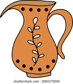 Vector illustration with colorful handmade ceramic kitchenware. Ceramic kitchen items with nature ornament design. Handmade pottery