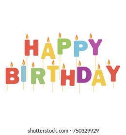 Vector illustration colorful happy  birthday candles isolated on white background