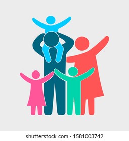 Vector illustration of colorful happy family icons. Father, mother, daughter and son on a white background