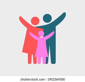 Vector illustration of colorful happy family icons. Father, mother and daughter on a gray background