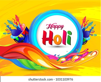 Vector illustration of colorful happy holi artistic text with splashes