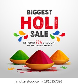 Vector illustration of colorful Happy Holi Advertisement Promotional backgroundd for Festival of Colors celebration greetings and sale, offer discount