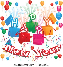 Vector illustration of a colorful happy New Year card. Elements are separated layers in Eps10 file.