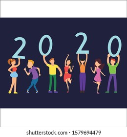 Vector illustration colorful happy new year 2020 poster.