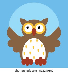 Vector illustration of colorful happy owl with big eyes and wings