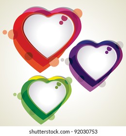 Vector illustration of colorful heart shapes in red, blue and green colors on white background for Valentines Day and other occasions.