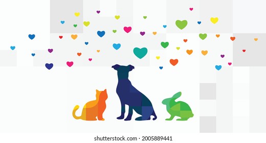 vector illustration of colorful hearts and animals for charity and nature support programs