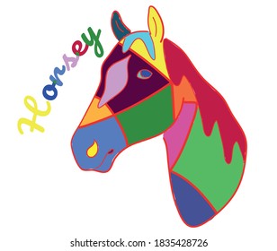Vector illustration - colorful horse head, surrealistic view