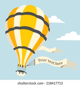 Vector illustration of colorful hot air balloon on the blue sky