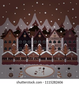 Vector illustration. Colorful houses. Background with cute buildings on brown, neutral and beige colors.