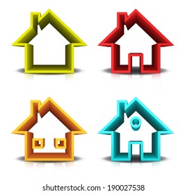 Vector illustration of colorful houses isolated on white.