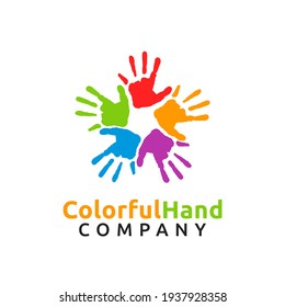 Vector Illustration Of Colorful Human Hand Print Logo Design 