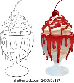Vector illustration of a colorful ice cream sundae.