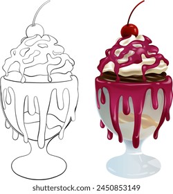 Vector illustration of a colorful ice cream sundae