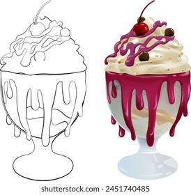 Vector illustration of a colorful ice cream sundae