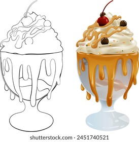 Vector illustration of a colorful ice cream sundae.
