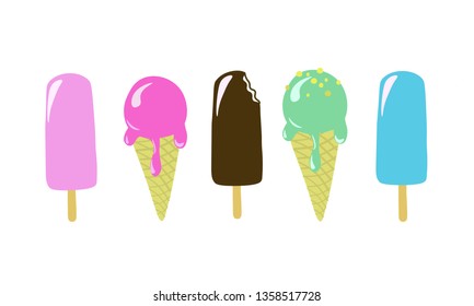 Vector illustration of colorful ice creams. White background.