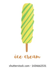 Vector illustration of colorful ice-cream. Sweet summer dessert. Drawing of ice isolated on white background.