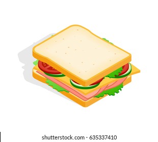 Vector illustration. Colorful icon of a sandwich. Isometry, 3D.