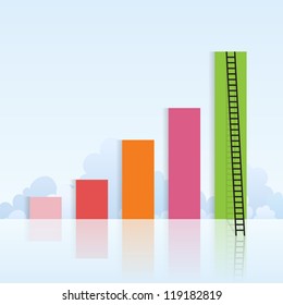 Vector illustration of colorful increasing graphics with a ladder attached to the last bar.
