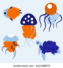 vector illustration with colorful jellyfishes, perfect to use on the web or in print