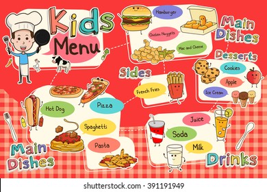 A Vector Illustration Of Colorful Kids Meal Menu