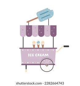 Vector illustration of colorful kiosk, carriage with ice cream isolated on white background