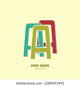 ilustración vectorial de un colorido kursi bakso.  sillas de plástico que se suelen utilizar para vender.