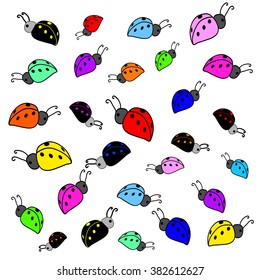 Vector illustration. Colorful Ladybugs isolated on white