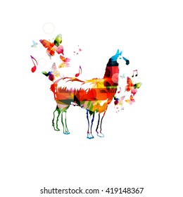 Vector illustration of colorful lama with butterflies