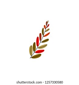 Vector illustration. colorful leaf of plant or flower or branch isolated on white background. Flat style.
