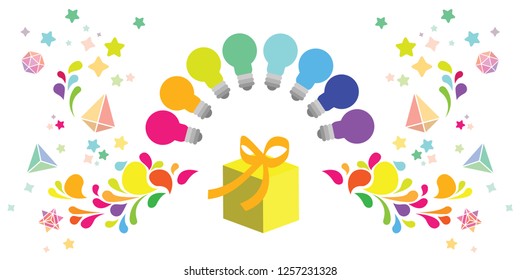 vector illustration of colorful light bulbs swirls shapes and gift for presents creative ideas visuals