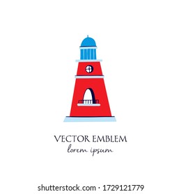 Vector  illustration with colorful lighthouse isolated on white background