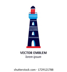 Vector  illustration with colorful lighthouse isolated on white background