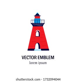 Vector  illustration with colorful lighthouse isolated on white background