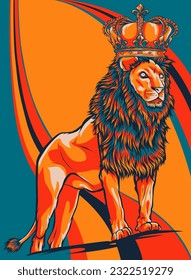 vector illustration of colorful lion. digital draw