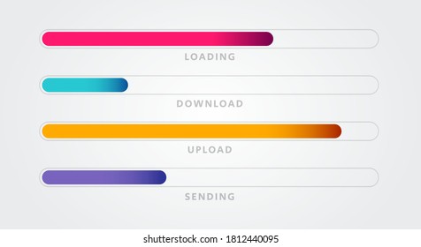 Vector Illustration Colorful Loading Bar Set. Collection Download And Upload Procees