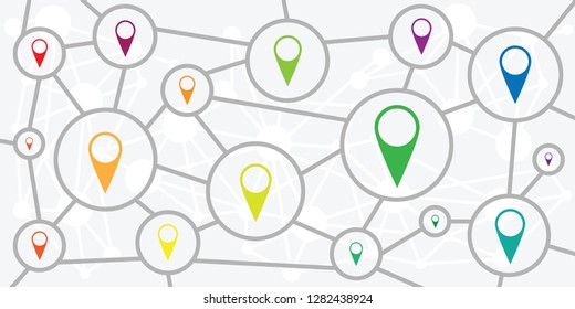 vector illustration of colorful location points visualized in scheme