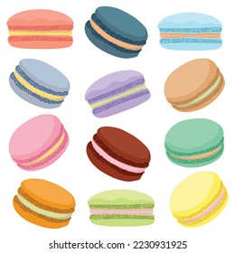 Vector illustration of colorful macaron collections on white background