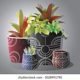 Vector illustration of the colorful mandala flower pot.