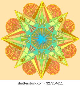 Vector illustration, colorful mandala print, card concept.