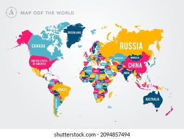 Vector Illustration Colorful Map Of The World With Country Names