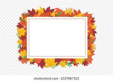 Ilustración vectorial del borde colorido del marco de las hojas de arce en fondo transparente